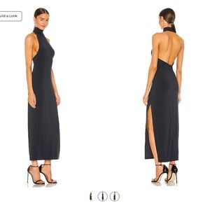 Norma Kamali Turtle Halter Dress - side slit - size medium - color pewter